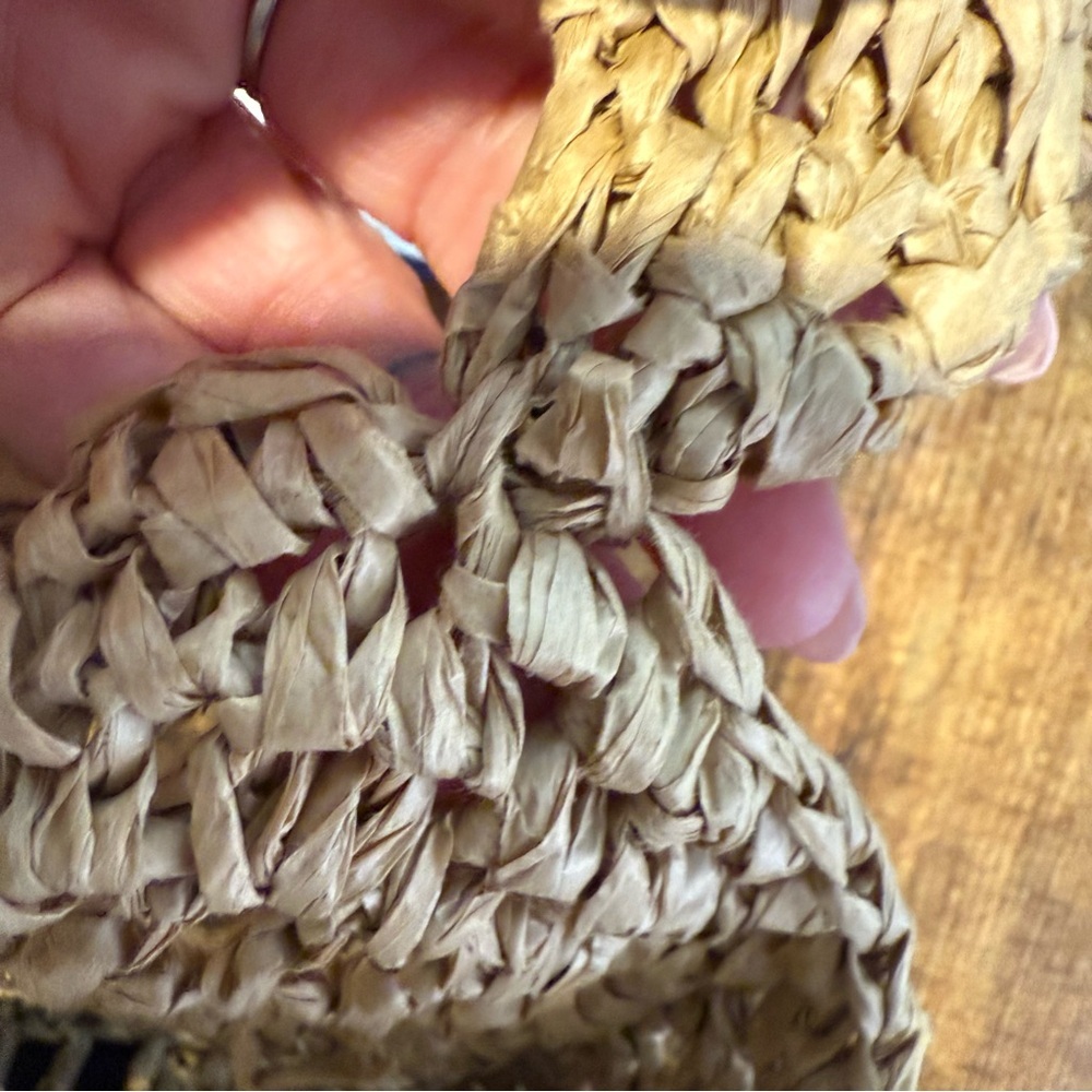 LA EXPRESS Tan Paper Straw Tote Bag Weave Beach Bag Boho Crochet *Flaws* - Picture 11 of 11